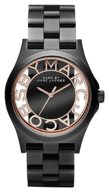 Marc Jacobs Henry Skeleton Black Dial Black Steel Strap Watch for Women - MBM3254