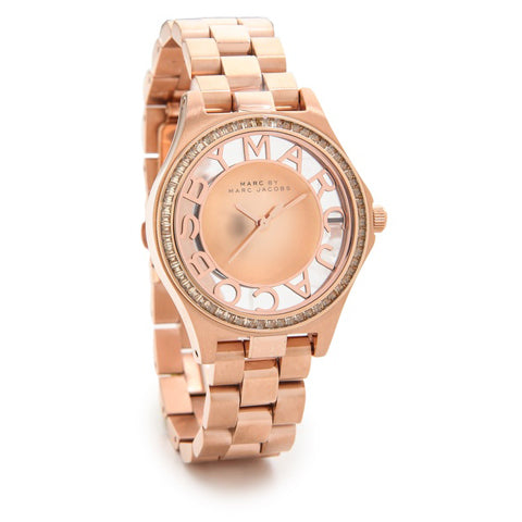 Marc Jacobs Henry Transparent Rose Gold Dial Rose Gold Steel Strap Watch for Women - MBM3339