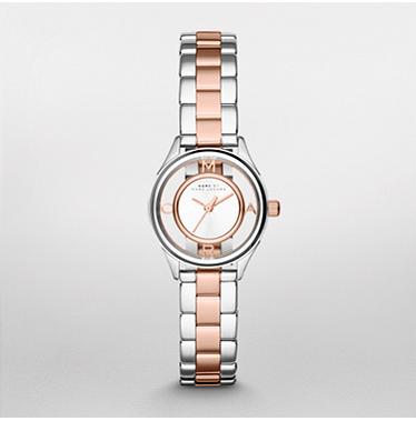 Marc Jacobs Tether Transparent White Dial Two Tone Steel Strap Watch for Women - MBM3418
