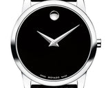 Movado Museum Classic Black Dial Black Leather Strap Watch For Women - 0607015