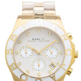 Marc Jacobs Blade Chronograph White Dial Gold Steel Strap Watch for Women - MBM3081