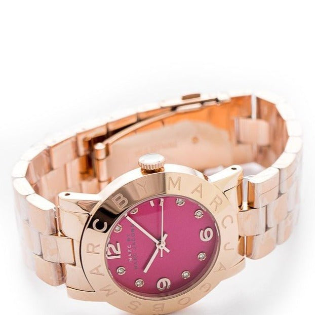 Marc Jacobs Amy Purple Dial Rose Gold Steel Strap Watch for Women - MBM8618