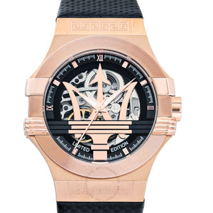 Maserati Potenza Limited Edition Automatic Skeleton Black Dial Black Leather Strap Watch For Men - R8821108025