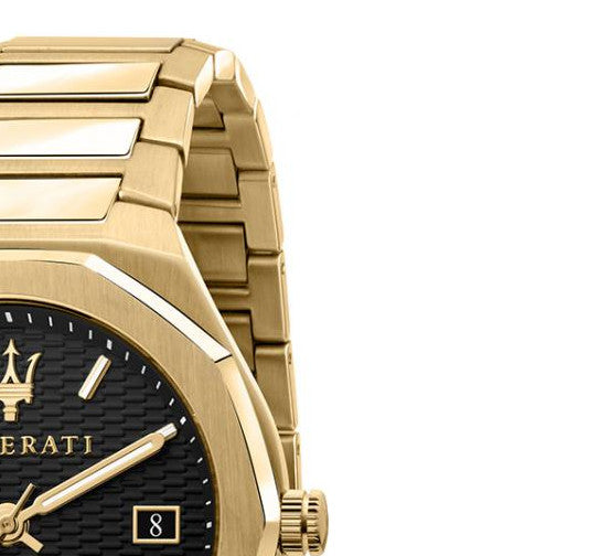 Maserati Stile Black Dial Gold Steel Strap Watch For Men - R8853142004