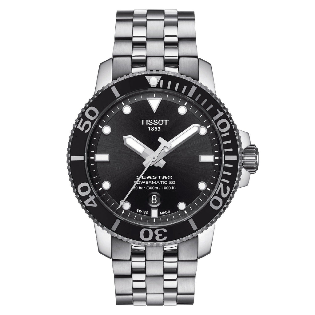 Tissot Seastar 1000 Powermatic 80 Black Dial Silver Steel Strap Watch For Men - T120.407.11.051.00