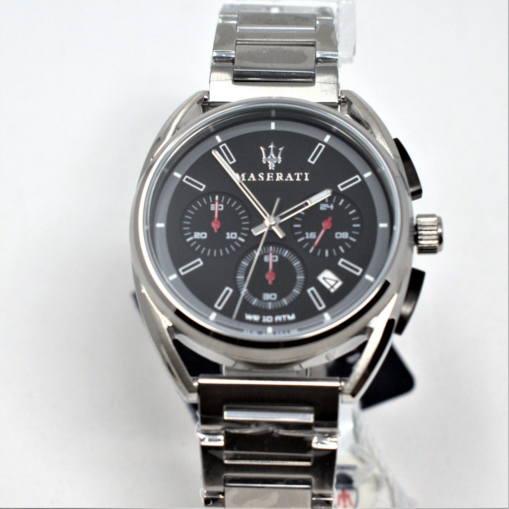 Maserati Trimarano Chronograph Black Dial Silver Stainless Steel Strap Watch For Men - R8873632003