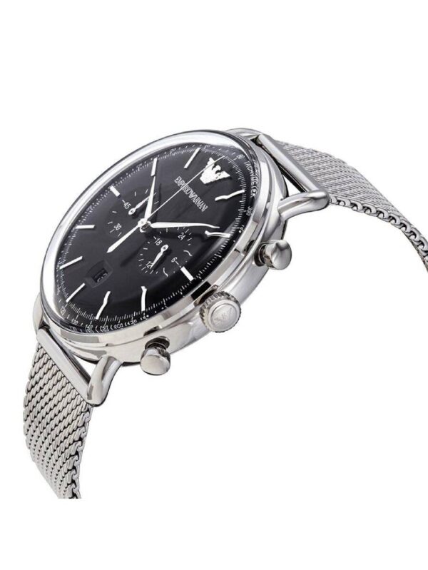 Emporio Armani Chronograph Black Dial Silver Mesh Bracelet Watch For Men - AR11104