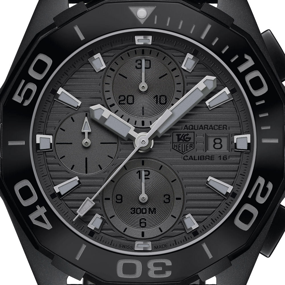 Tag Heuer Aquaracer Automatic Chronograph Special Edition Titanium Grey Dial Black Leather Strap Watch for Men - CAY218B.FC6370