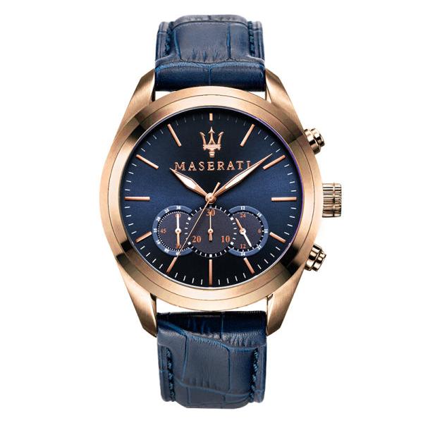 Maserati Traguardo Chronograph Blue Dial Blue Leather Strap Watch for Men - R8871612015