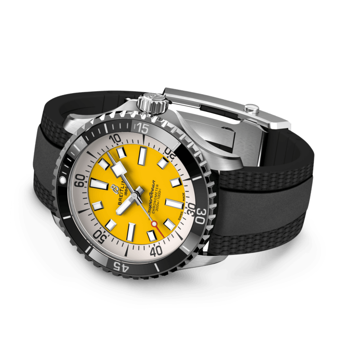Breitling Superocean Automatic 42mm Yellow Dial Black Rubber Strap Watch for Men - A17375211/1S1