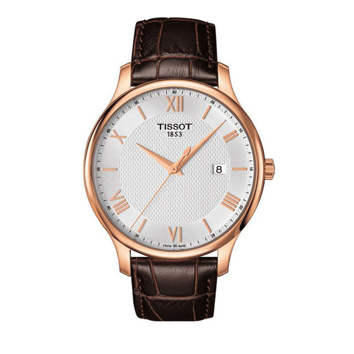 Tissot T Classic Tradition Silver Dial Brown Leather Strap Watch For Men - T063.610.36.038.00