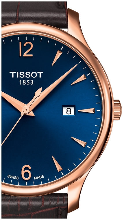 Tissot T Classic Tradition Blue Dial Brown Leather Strap Watch For Men - T063.610.36.047.00