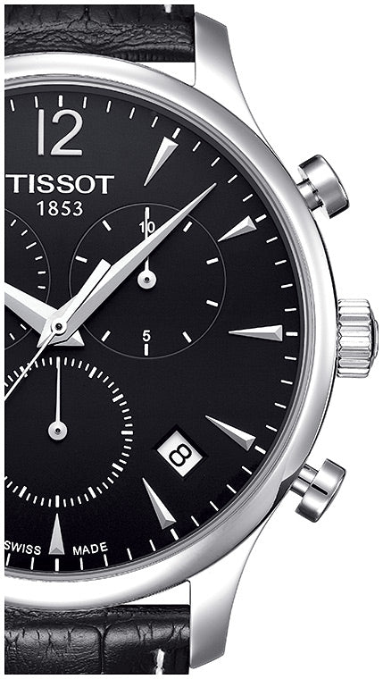 Tissot T Classic Tradition Chronograph Black Dial Black Leather Strap Watch For Men - T063.617.16.057.00