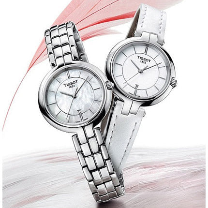 Tissot T Lady Flamingo Mother of Pearl White Dial Silver Steel Strap Watch For Women - T094.210.11.111.00