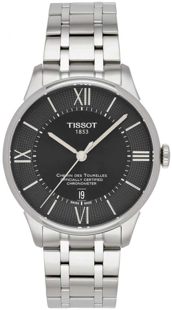 Tissot T Classic Chemin Des Tourelles Chronometer Black Dial Silver Steel Strap Watch For Men - T099.408.11.058.00