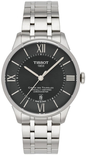 Tissot T Classic Chemin Des Tourelles Chronometer Black Dial Silver Steel Strap Watch For Men - T099.408.11.058.00