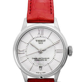 Tissot Chemin Des Tourelles Automatic Mother of Pearl White Dial Red Leather Strap Watch For Women - T099.207.16.118.00
