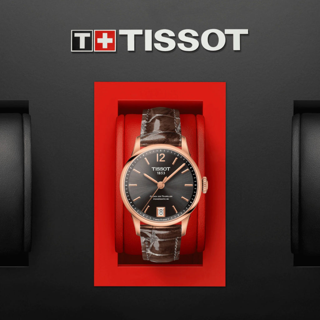 Tissot Chemin Des Tourelles Powermatic 80 Lady Brown Dial Brown Leather Strap Watch For Women - T099.207.36.447.00