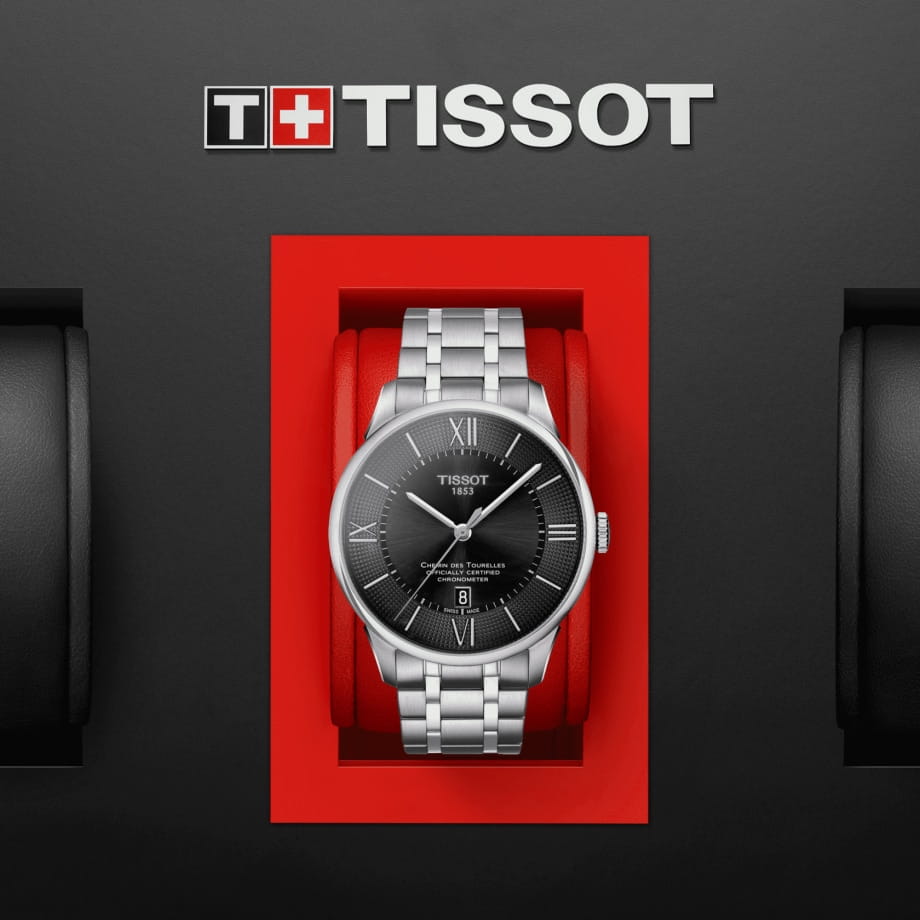 Tissot T Classic Chemin Des Tourelles Chronometer Black Dial Silver Steel Strap Watch For Men - T099.408.11.058.00