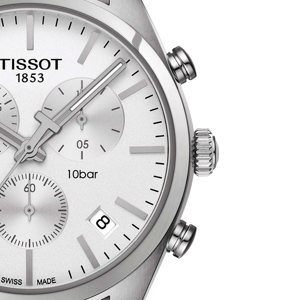 Tissot T Classic PR 100 Chronograph Silver Dial Silver Steel Strap Watch For Men - T101.417.11.031.00