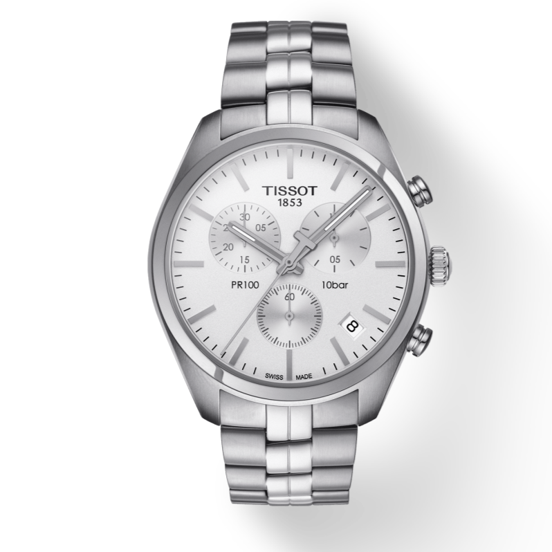 Tissot T Classic PR 100 Chronograph Silver Dial Silver Steel Strap Watch For Men - T101.417.11.031.00