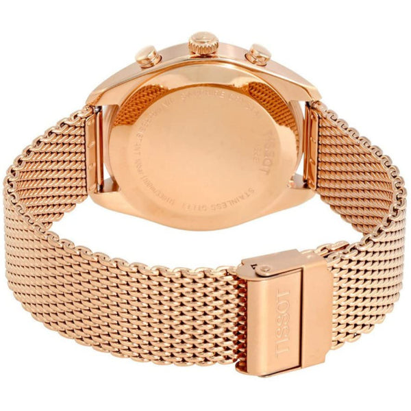 Tissot T Classic PR 100 Chronograph Silver Dial Rose Gold Mesh Bracelet Watch For Men - T101.417.33.031.01