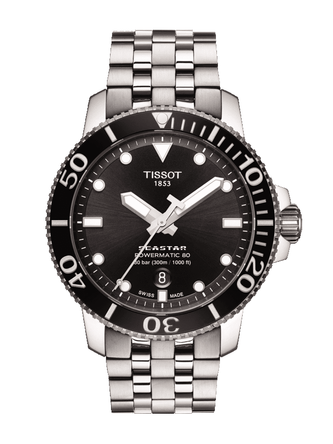 Tissot Seastar 1000 Powermatic 80 Black Dial Silver Steel Strap Watch For Men - T120.407.11.051.00
