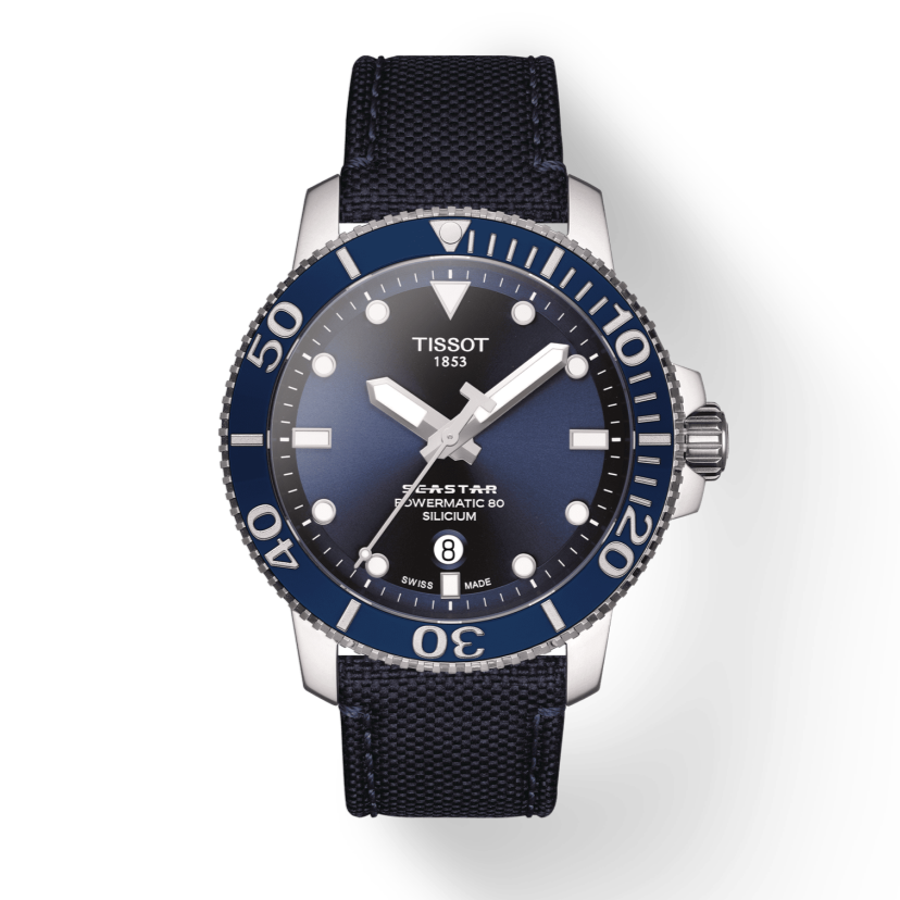 Tissot Seastar 1000 Powermatic 80 Silicium Blue Dial Blue Nylon Strap Watch For Men - T120.407.17.041.01