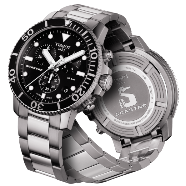 Tissot Seastar 1000 Chronograph Black Dial Silver Steel Strap Watch For Men - T120.417.11.051.00