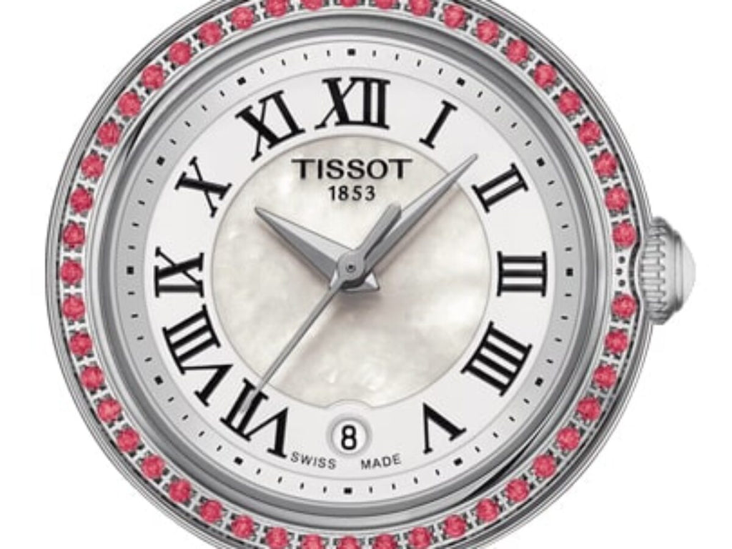 Tissot Bellissima Small Lady Diamonds Mother of Pearl Dial Red Leather Strap Watch For Women - T126.010.66.113.00