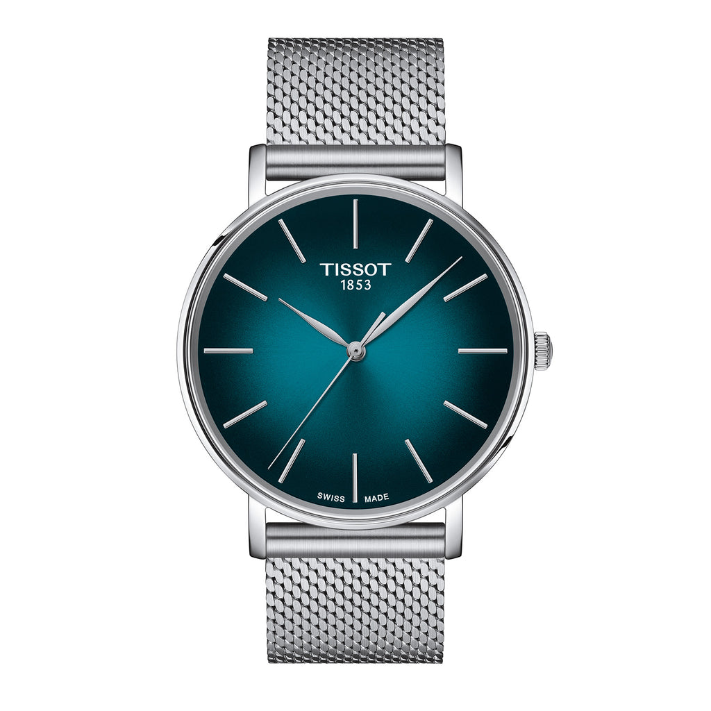 Tissot Everytime Gent Green Dial Silver Mesh Bracelet Watch for Men - T143.410.11.091.00