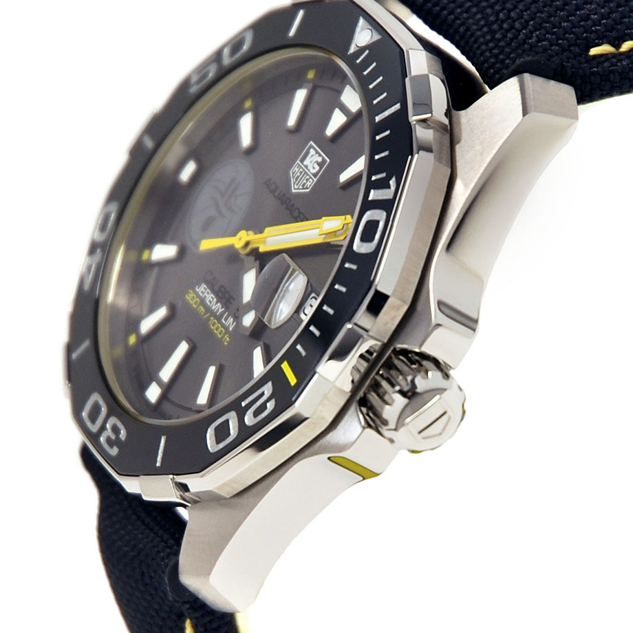 Tag Heuer Aquaracer Jeremy Lin Special Edition Grey Dial Black Nylon Strap Watch for Men - WAY211F.FC6362