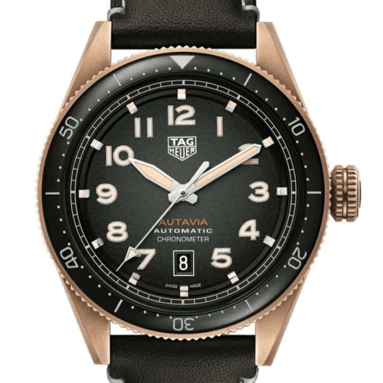 Tag Heuer Autavia Calibre 5 Automatic Olive Green Dial Green Leather Strap Watch for Men - WBE5190.FC8268