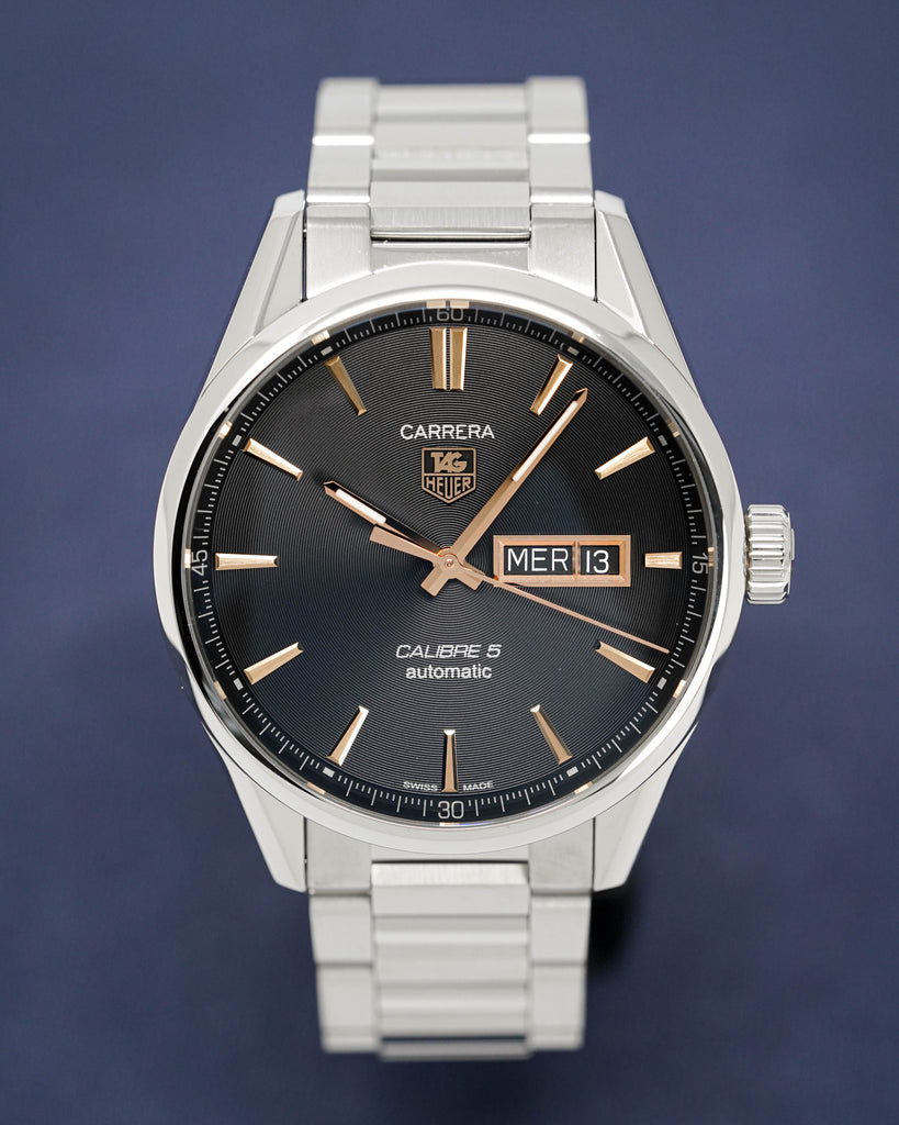 Tag Heuer Carrera Calibre 5 Automatic Black Dial Silver Steel Strap Watch for Men - WAR201C.BA0723