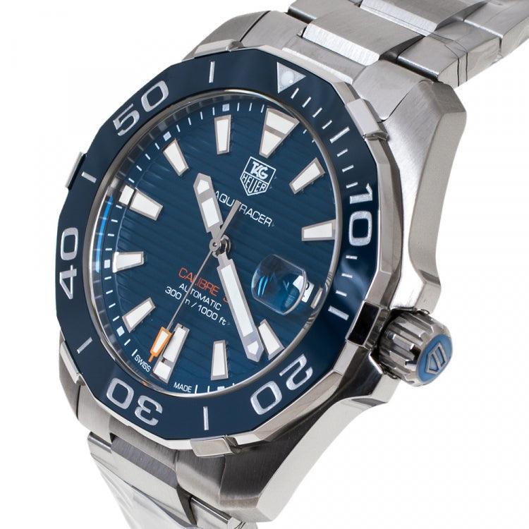 Tag Heuer Aquaracer Calibre 5 Blue Dial Silver Steel Strap Watch for Men - WAY211C.BA0928