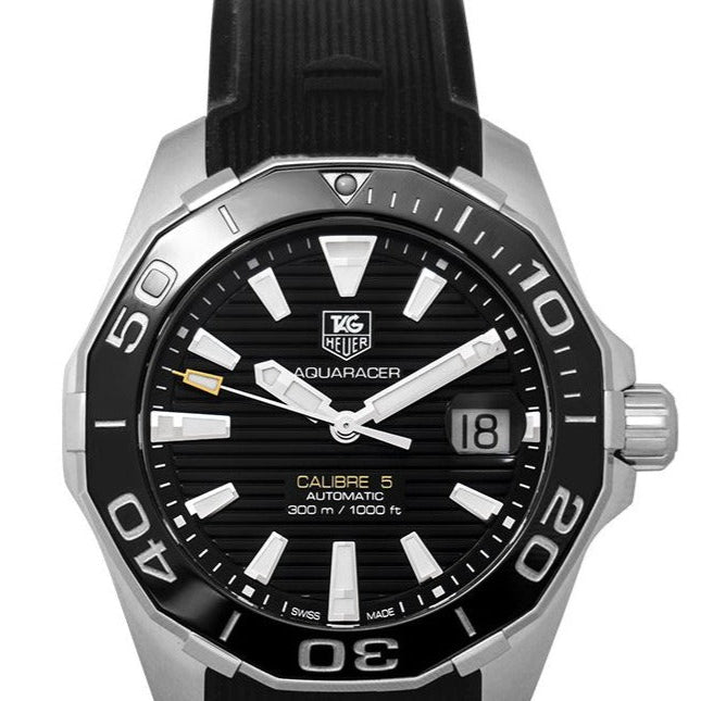Tag Heuer Aquaracer Calibre 5 Automatic Black Dial Black Rubber Strap Watch for Men - WAY211A.FT6151