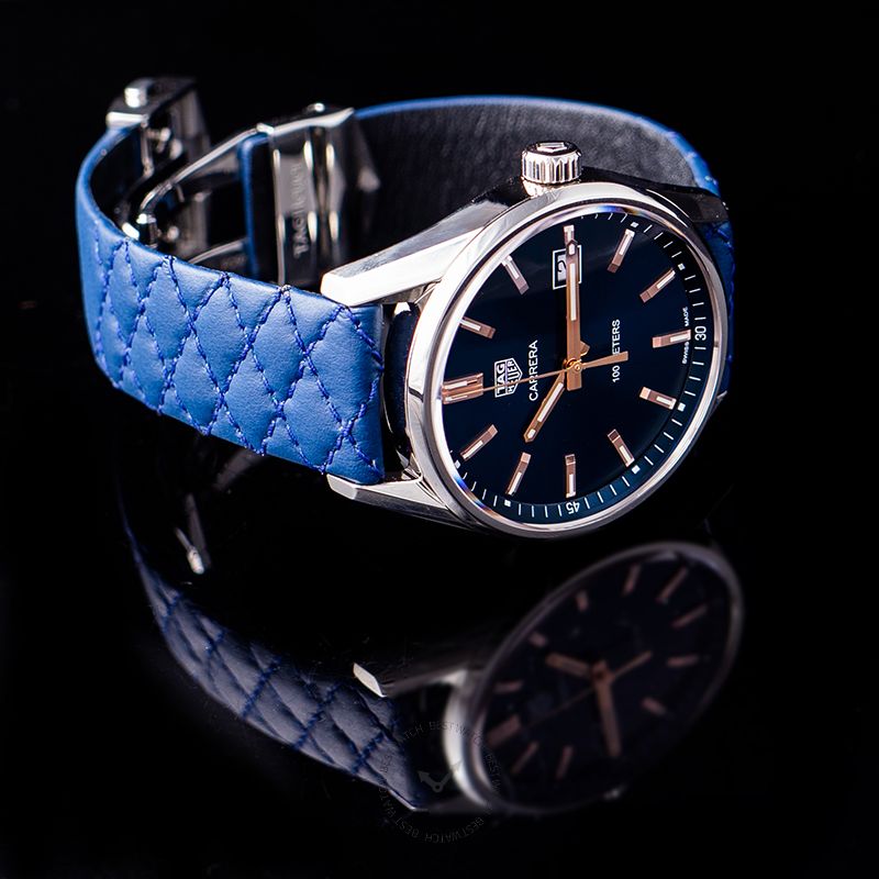 Tag Heuer Carrera Quartz Blue Dial Blue Calfskin Leather Strap Watch for Women - WAR1112.FC6391