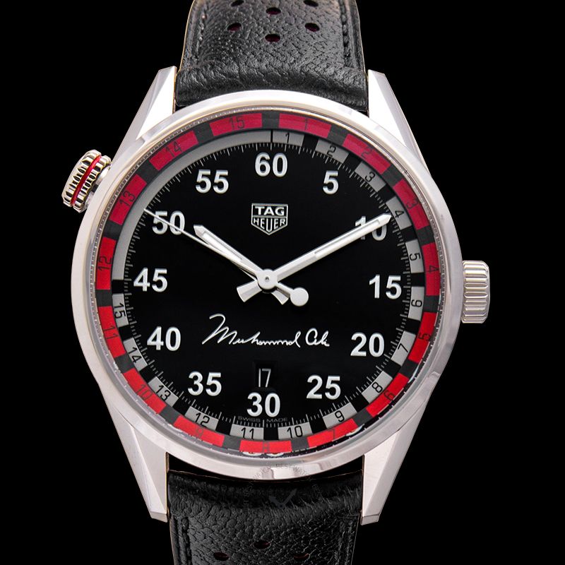 Tag Heuer Carrera Muhammad Ali Calibre 5 Black Dial Black Leather Strap Watch for Men - WAR2A11.FC6337