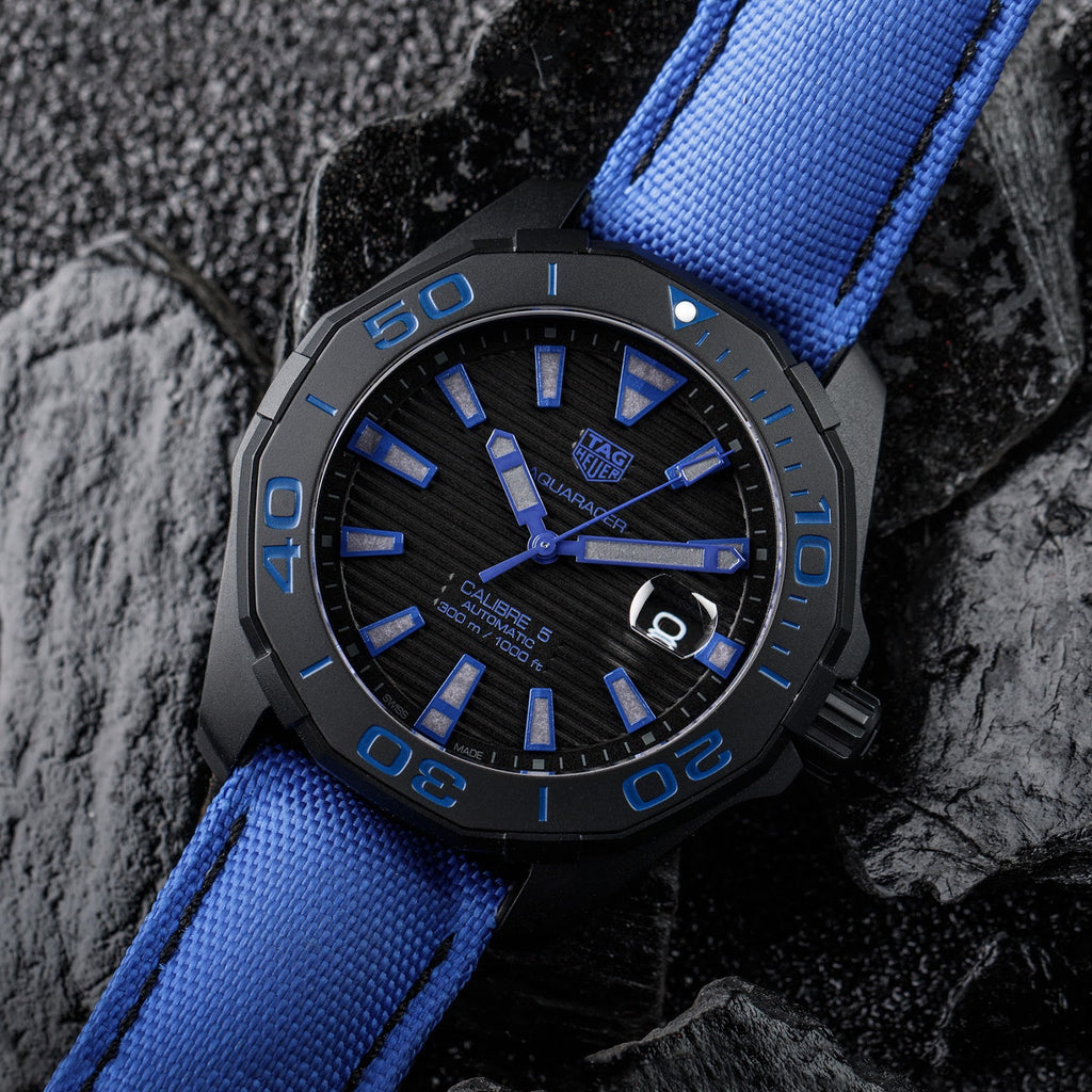 Tag Heuer Aquaracer Calibre 5 Automatic Titanium Blue Dial Blue Nylon Strap Watch for Gents - WAY208B.FC6382