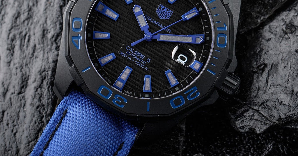 Tag Heuer Aquaracer Calibre 5 Automatic Titanium Blue Dial Blue Nylon Strap Watch for Gents - WAY208B.FC6382