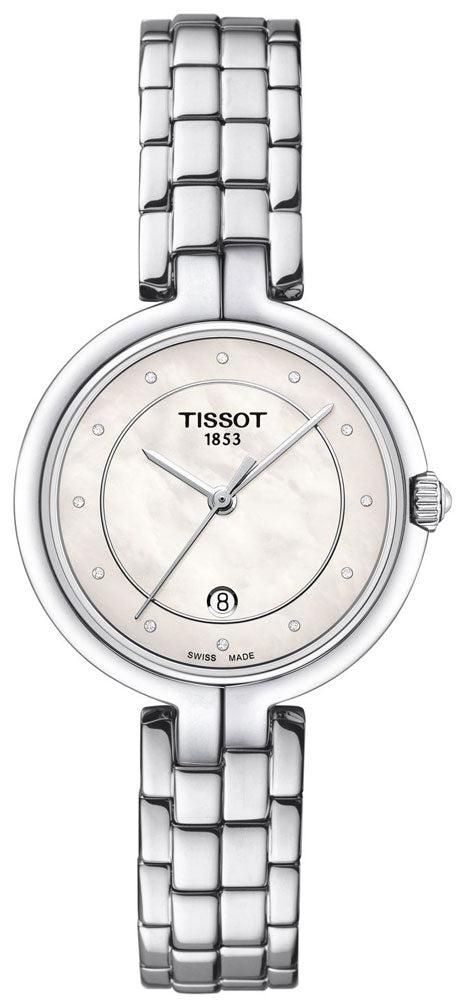 Tissot T Lady Flamingo Diamonds White Dial Silver Steel Strap Watch For Women - T094.210.11.116.01