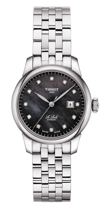 Tissot Le Locle Automatic Diamonds Mother of Pearl Black Dial Silver Steel Strap Watch For Women - T006.207.11.126.00