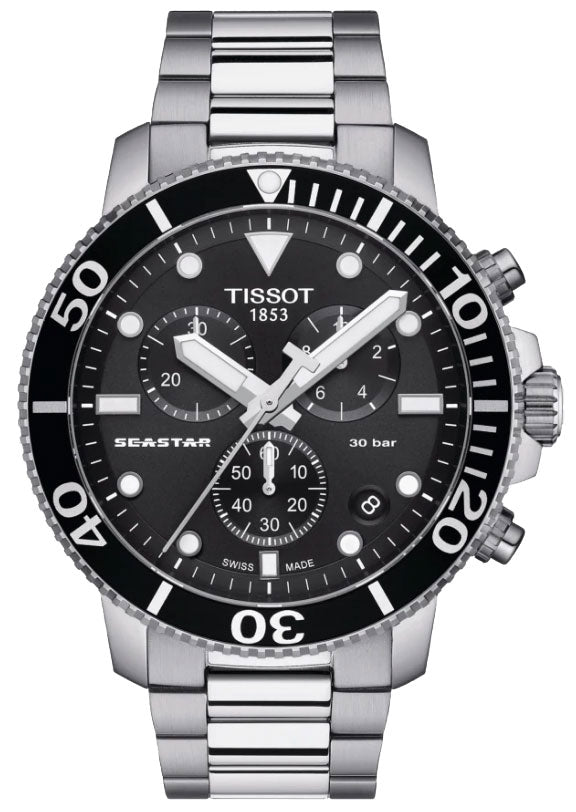Tissot Seastar 1000 Chronograph Black Dial Silver Steel Strap Watch For Men - T120.417.11.051.00