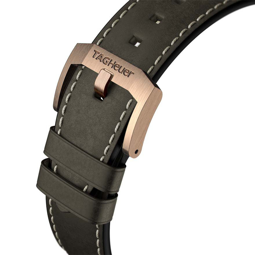 Tag Heuer Autavia Calibre 5 Automatic Olive Green Dial Green Leather Strap Watch for Men - WBE5190.FC8268