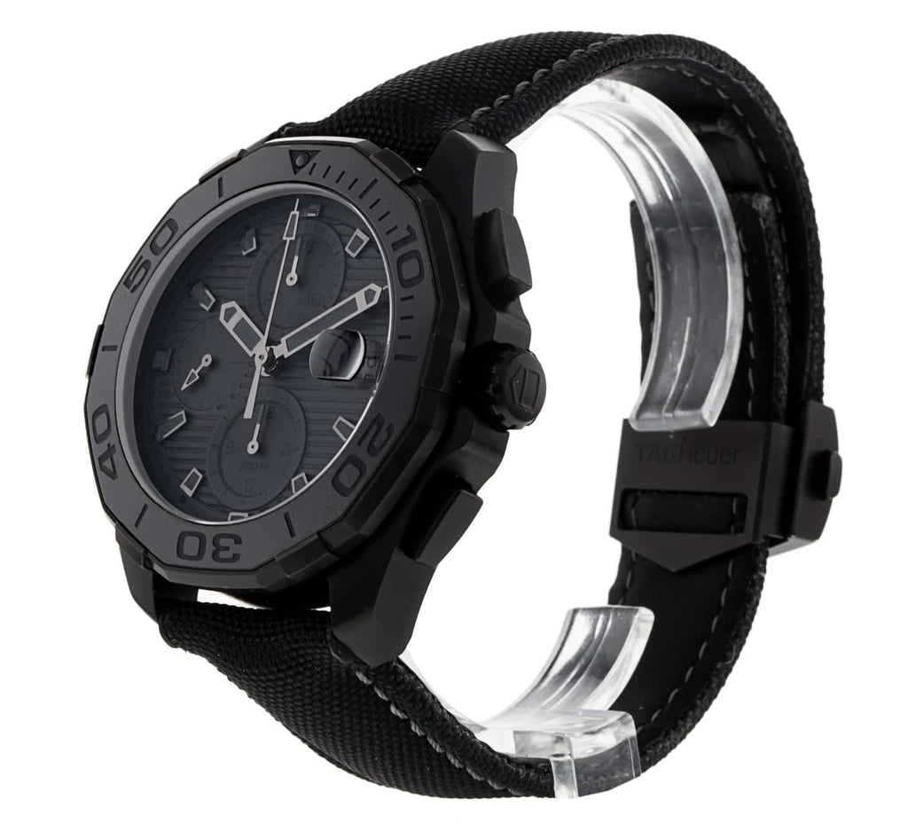 Tag Heuer Aquaracer Automatic Chronograph Special Edition Titanium Grey Dial Black Leather Strap Watch for Men - CAY218B.FC6370