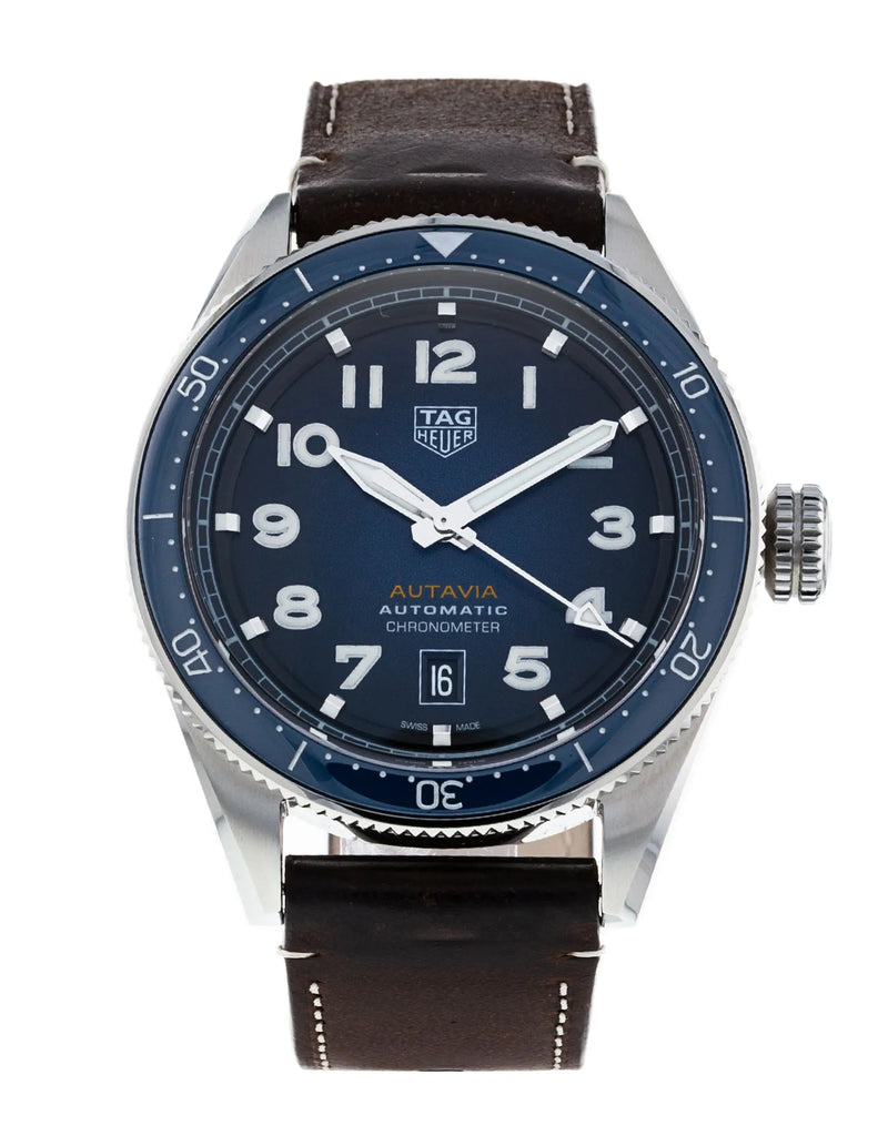 Tag Heuer Autavia Calibre 5 Automatic Blue Dial Brown Leather Strap Watch for Men - WBE5116.FC8266