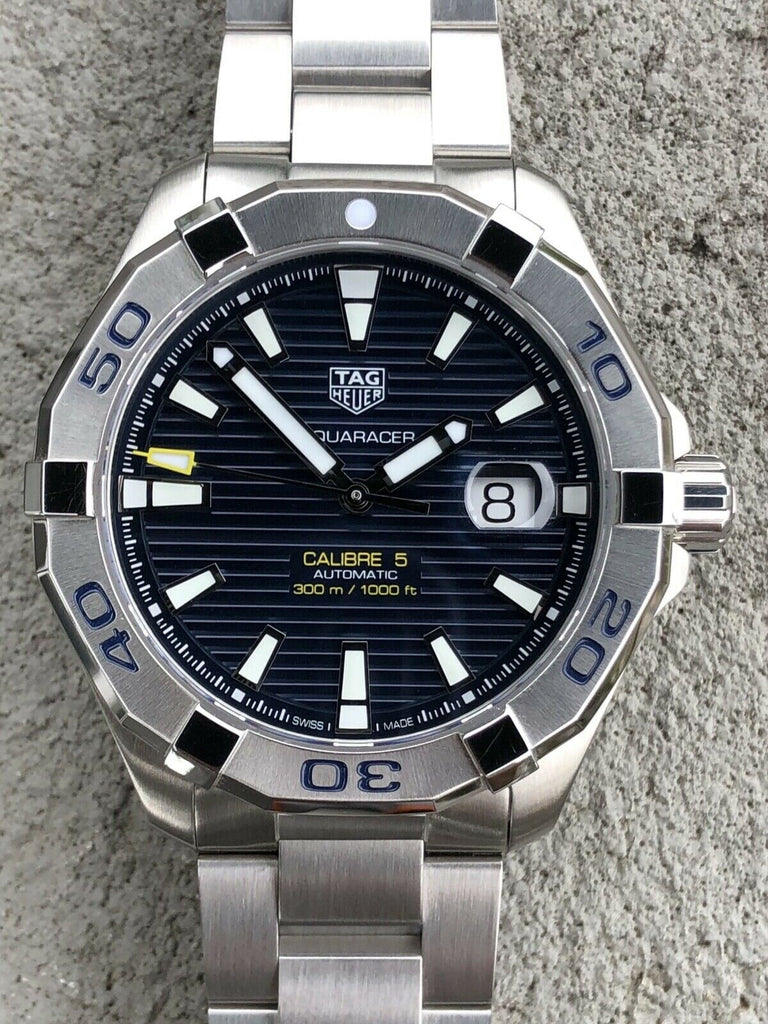 Tag Heuer Aquaracer Calibre 5 Automatic Blue Dial Silver Steel Strap Watch for Men - WAY2012.BA0927