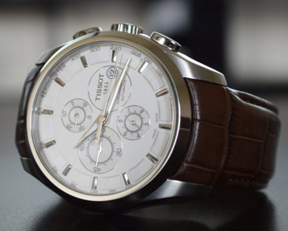 Tissot Couturier Chronograph White Dial Brown Leather Strap Watch For Men - T035.617.16.031.00