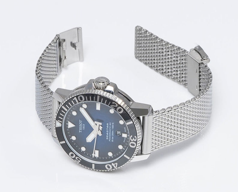 Tissot Seastar 1000 Powermatic 80 Blue Dial SIlver Mesh Bracelet Watch For Men - T120.407.11.041.02
