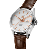Tag Heuer Carrera Calibre 5 Automatic White Dial Brown Leather Strap Watch for Men - WAR201D.FC6291